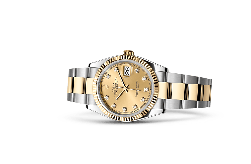 Rolex Datejust de Oyster, 36 mm, acero Oystersteel y oro amarillo, m126233-0018 - Frente acostado