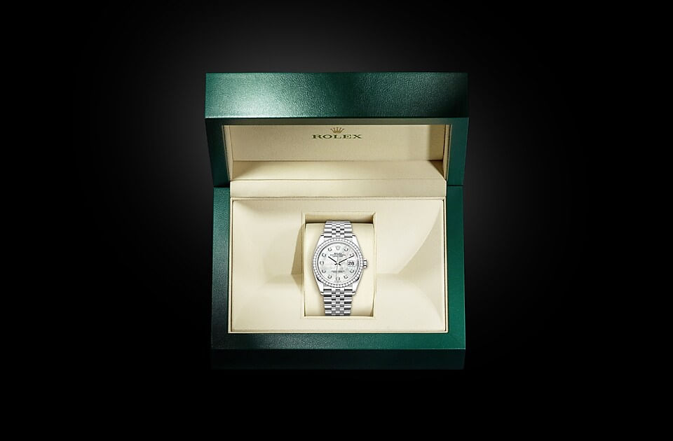 Rolex Datejust de Oyster, 36 mm, acero Oystersteel, oro blanco y diamantes, m126284rbr-0011 - Caja