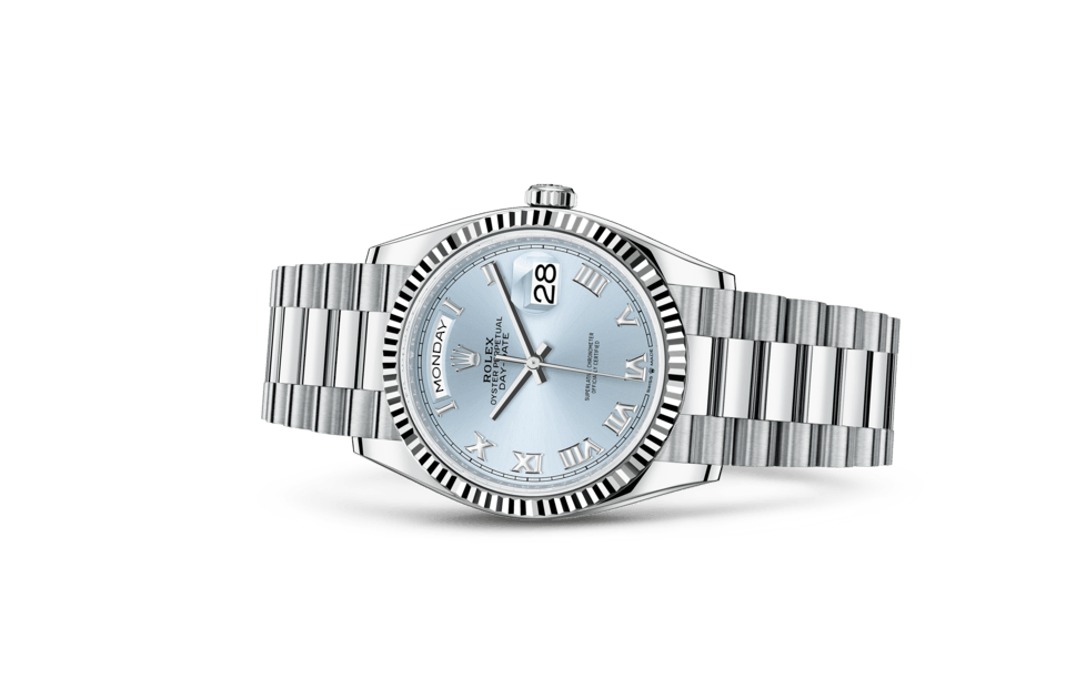 Rolex Day-Date de Oyster, 36 mm, platino, m128236-0008 - Frente acostado