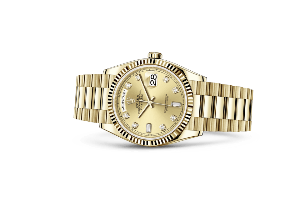 Rolex Day-Date de Oyster, 36 mm, oro amarillo, m128238-0008 - Frente acostado