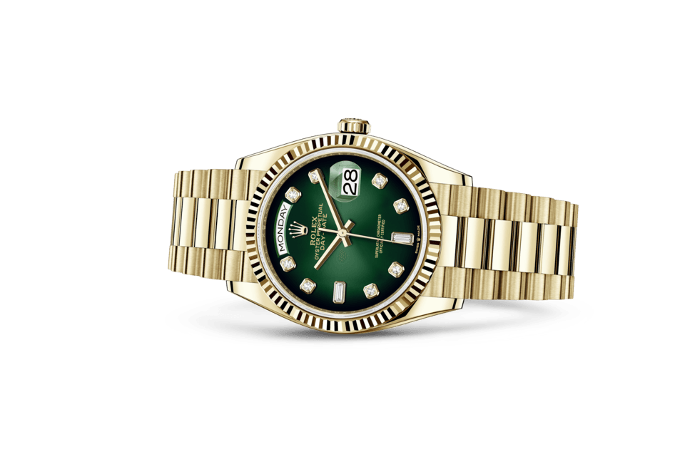 Rolex Day-Date de Oyster, 36 mm, oro amarillo, m128238-0069 - Frente acostado