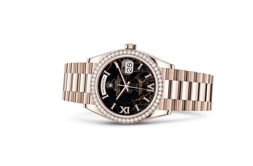 Rolex Day-Date de Oyster, 36 mm, oro Everose y diamantes, m128345rbr-0044 - Frente acostado