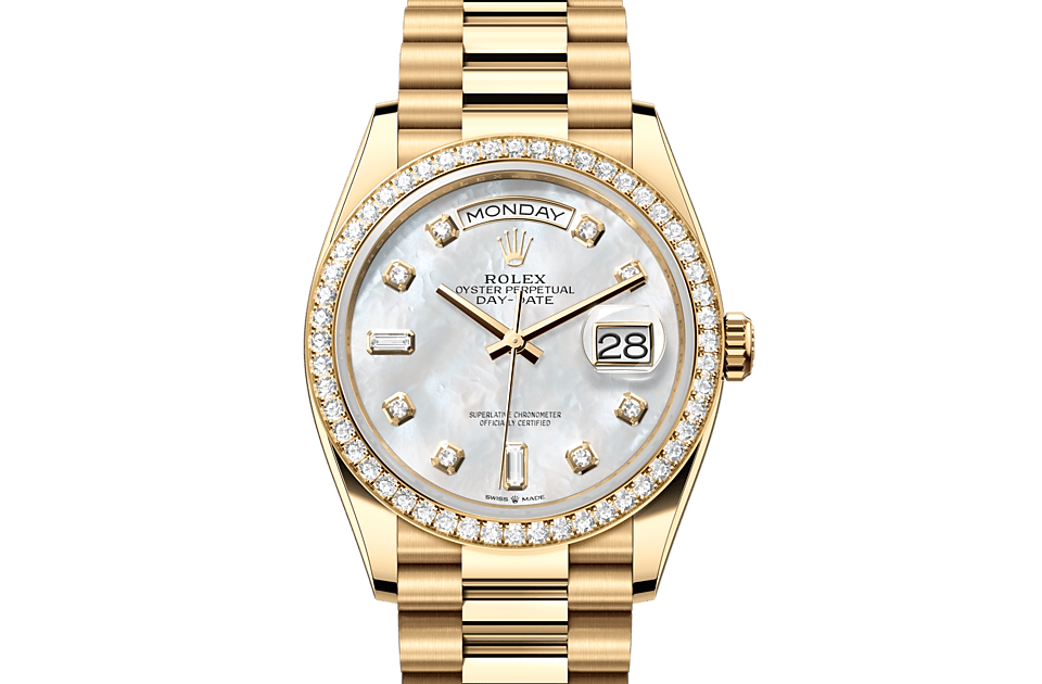 Rolex Day-Date de Oyster, 36 mm, oro amarillo y diamantes, m128348rbr-0017 - Frente
