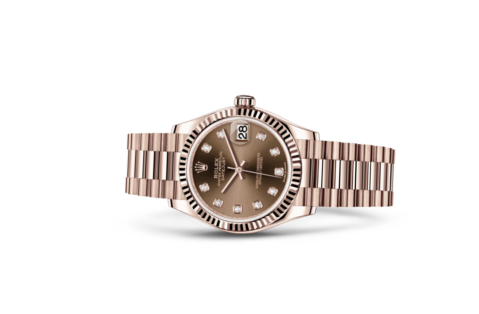 Rolex Datejust de Oyster, 31 mm, oro Everose, m278275-0010 - Frente acostado