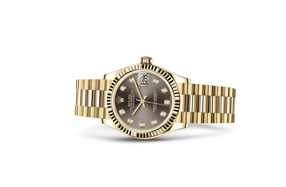 Rolex Datejust de Oyster, 31 mm, oro amarillo, m278278-0036 - Frente acostado