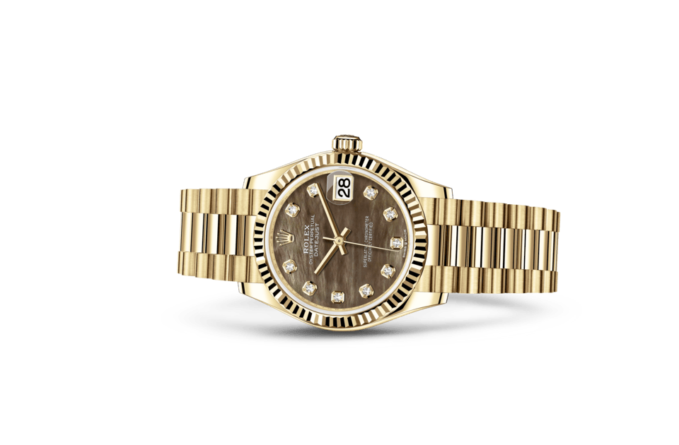 Rolex Datejust de Oyster, 31 mm, oro amarillo, m278278-0038 - Frente acostado