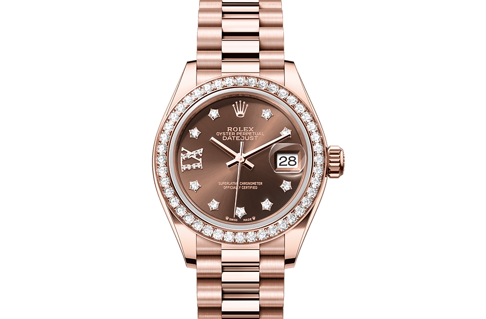 Rolex Lady‑Datejust de Oyster, 28 mm, oro Everose y diamantes, m279135rbr-0001 - Frente