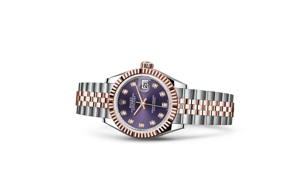 Rolex Lady‑Datejust de Oyster, 28 mm, acero Oystersteel y oro Everose, m279171-0015 - Frente acostado