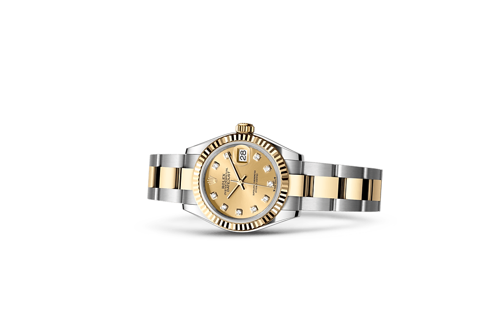 Rolex Lady‑Datejust de Oyster, 28 mm, acero Oystersteel y oro amarillo, m279173-0012 - Frente acostado
