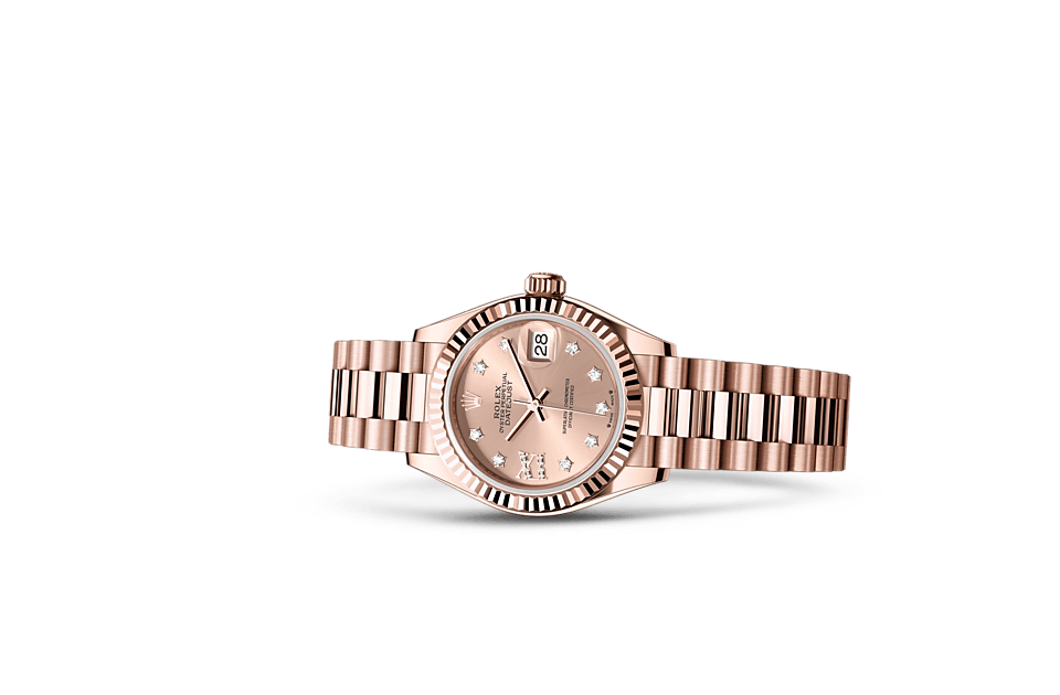 Rolex Lady‑Datejust de Oyster, 28 mm, oro Everose, m279175-0029 - Frente acostado