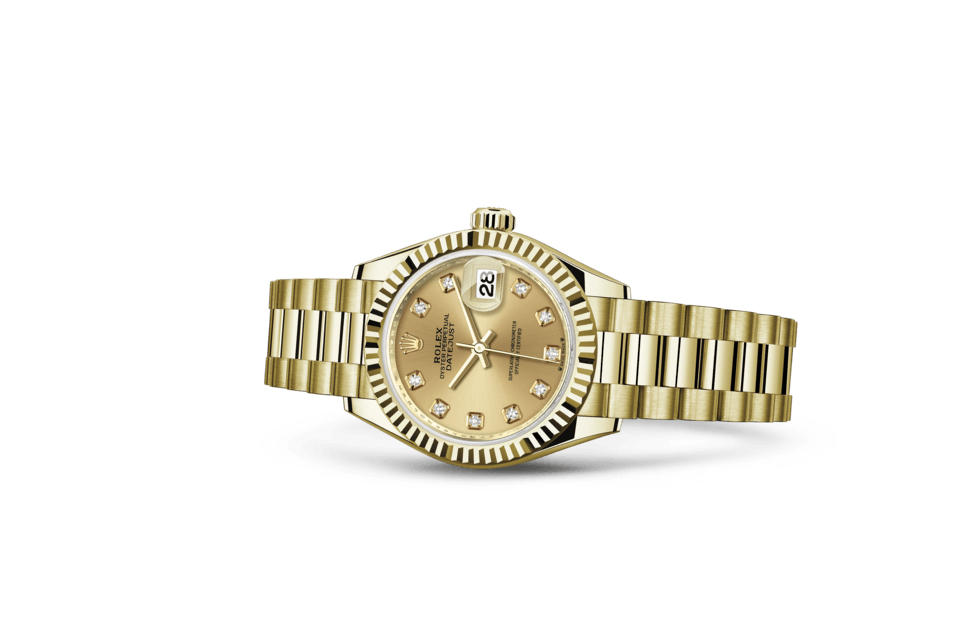 Rolex Lady‑Datejust de Oyster, 28 mm, oro amarillo, m279178-0017 - Frente acostado